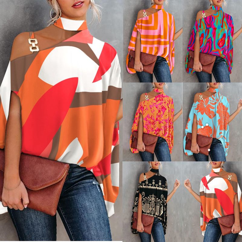 Women's Blouse Short Sleeve Blouses Patchwork Fashion Printing