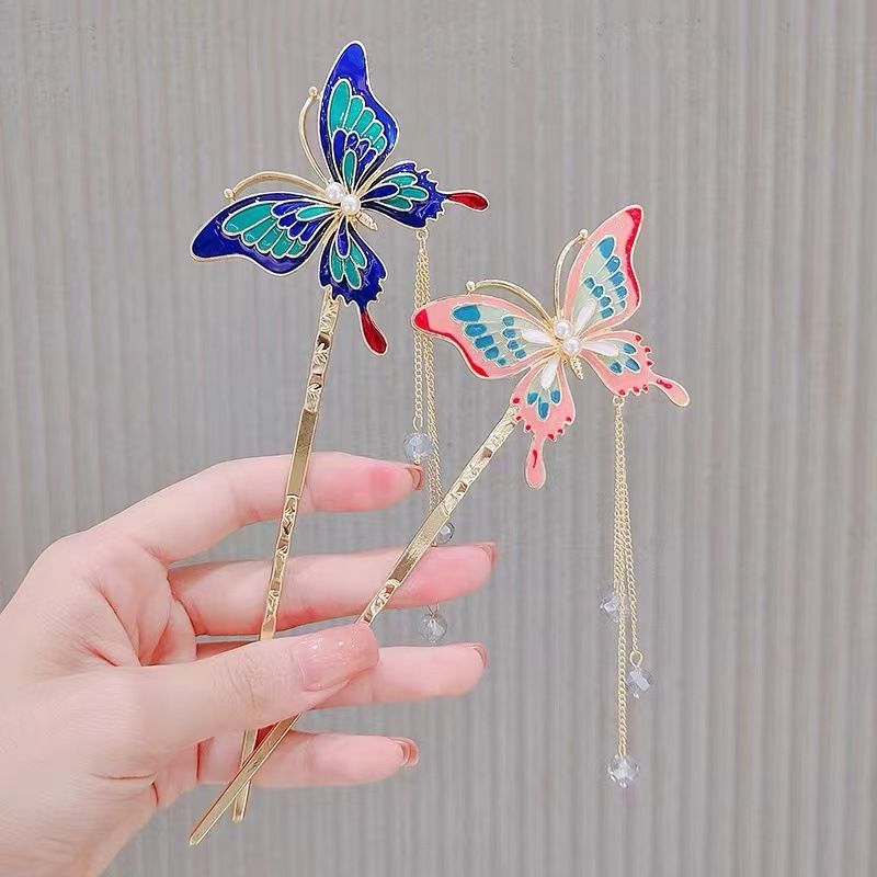 Retro Butterfly Metal Tassel Metal Beads Hairpin