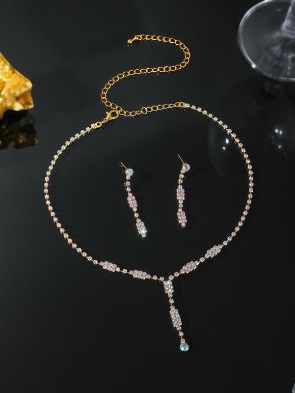 Estilo Simple Color Sólido Diamante De Imitación Enchapado Embutido Diamantes De Imitación Chapado En Oro Mujeres Conjunto De Joyas