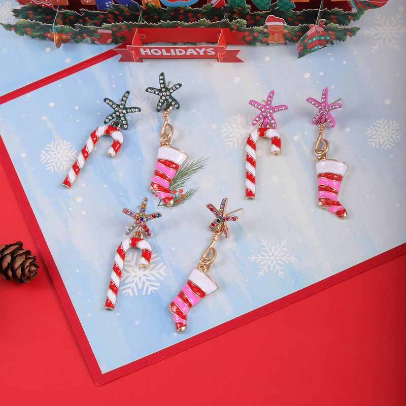 1 Piece Cute Christmas Christmas Socks Inlay Alloy Glass Gold Plated Drop Earrings