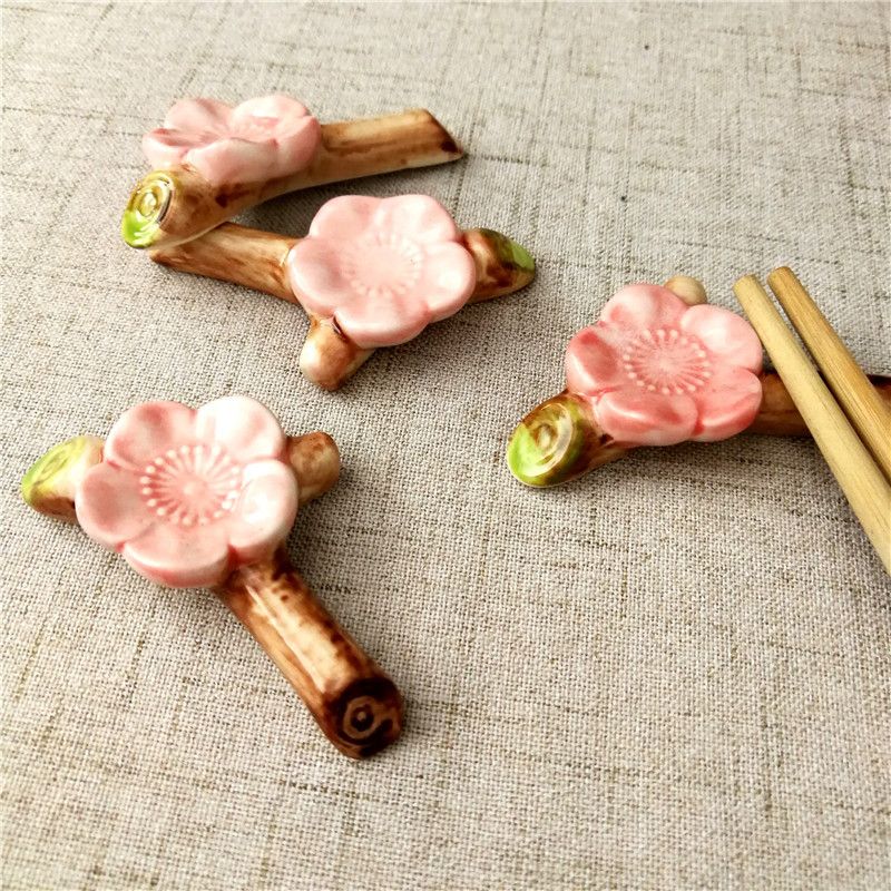 Ceramic Japanese Cherry Blossom Chopsticks Shelf Chopstick Holder Household Plum Blossom Chopstick Holder Chopstick Rest Calligraphy Materials Pen Holder Pen Holder Small Ornaments