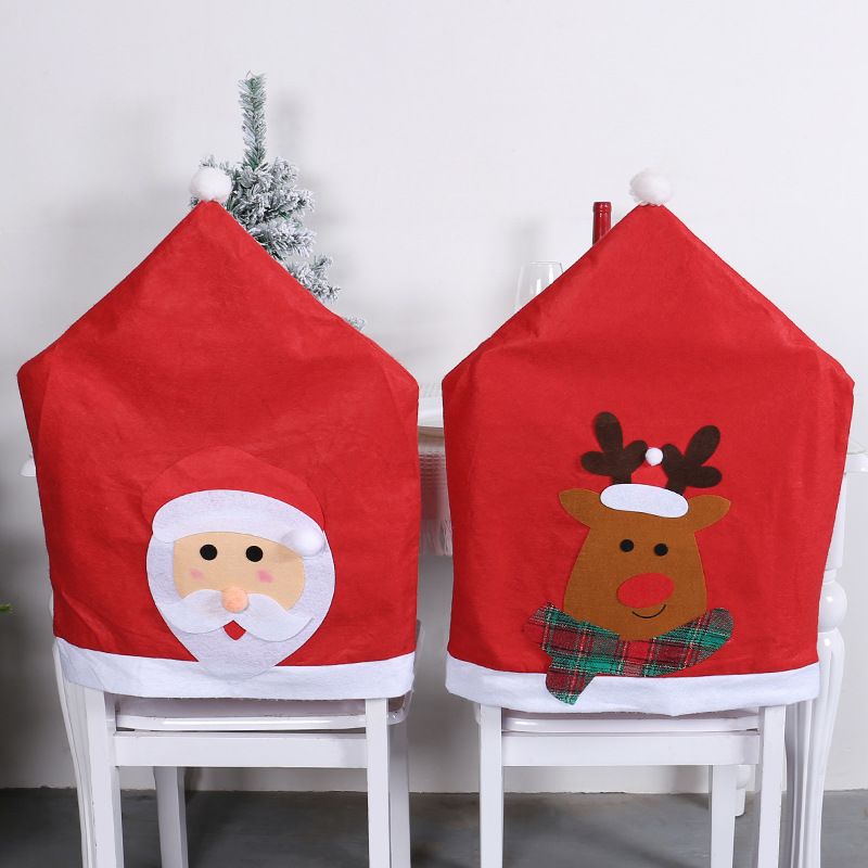 Christmas Cartoon Style Cute Christmas Hat Santa Claus Nonwoven Family Gathering Daily Festival Chair Cover