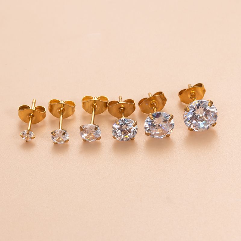 1 Piece Ear Cartilage Rings & Studs Simple Style Classic Style Shiny Geometric Round 316 Stainless Steel  Plating Inlay Zircon
