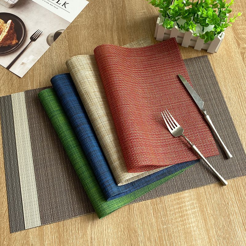 Cross-border Solid Color European-style Pvc Woven Insulation Western-style Placemat Hotel Home Teslin Dining Table Cushion Coaster Wholesale