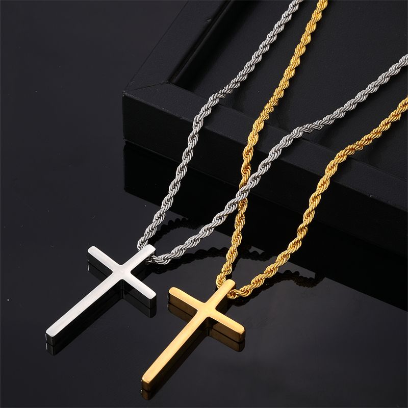 Vintage Style Simple Style Cross 304 Stainless Steel Plating Gold Plated Silver Plated Men's Pendant Necklace