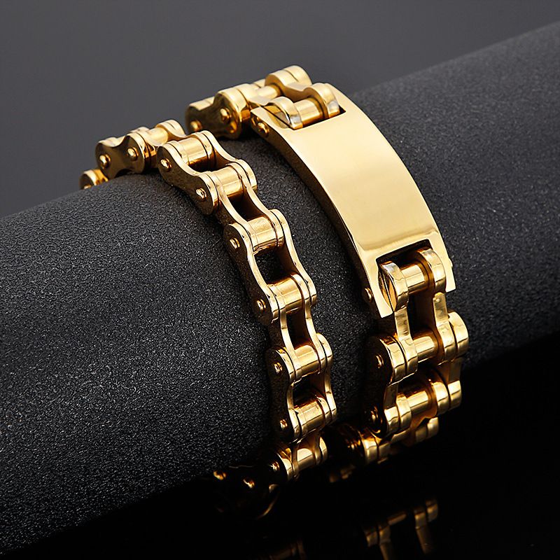 Hip Hop Color Sólido Acero Titanio Cadena Chapados en oro de 18k Hombres Pulsera