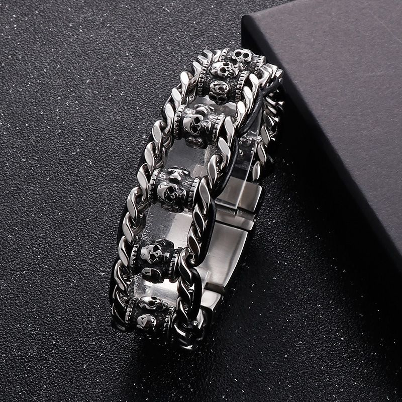 Punk Cráneo Acero Titanio Ahuecar Hombres Pulsera