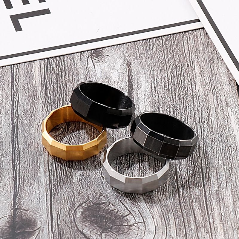 Punk Solid Color Titanium Steel 18K Gold Plated Men's Rings
