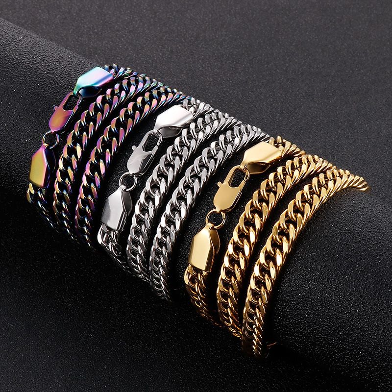 Titan Stahl 18 Karat Vergoldet Hip Hop Retro Einfarbig Armbänder Halskette