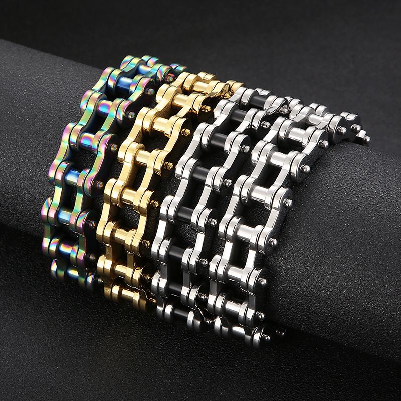 Punk Solid Color Titanium Steel Chain 18K Gold Plated Men's Bracelets