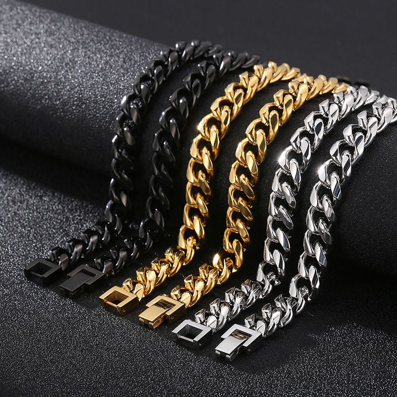 Hip-Hop Retro Solid Color Titanium Steel 18K Gold Plated Men's Necklace