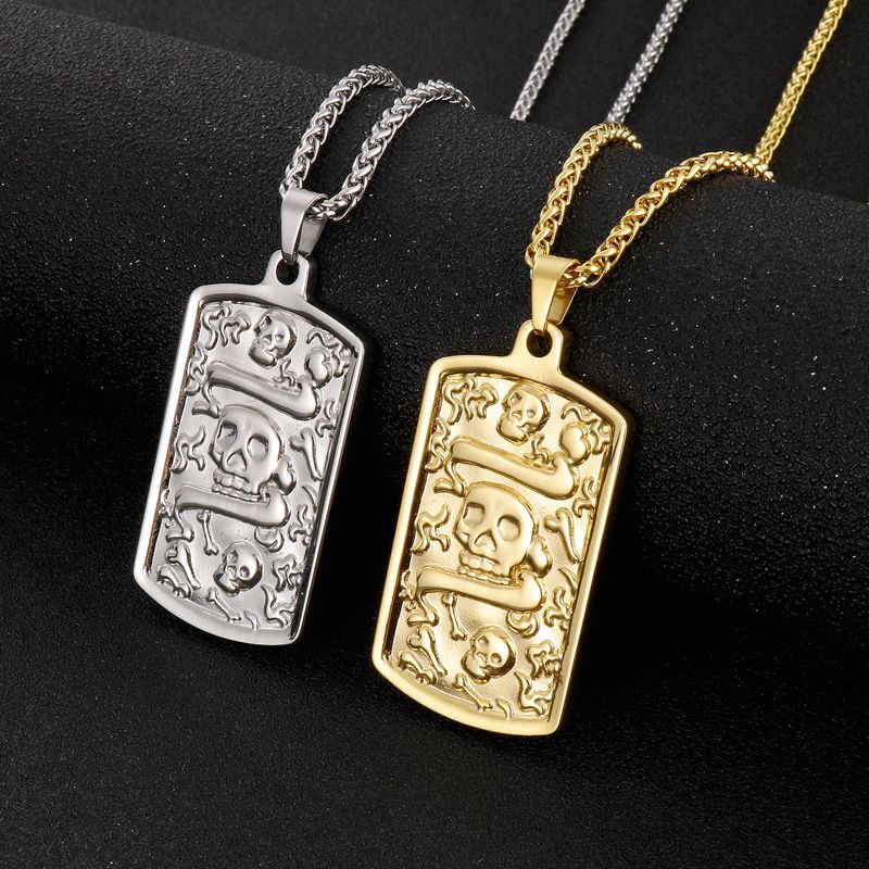 Hip Hop Retro Punk Cuadrado Acero Titanio Chapados en oro de 18k Hombres Collar Colgante