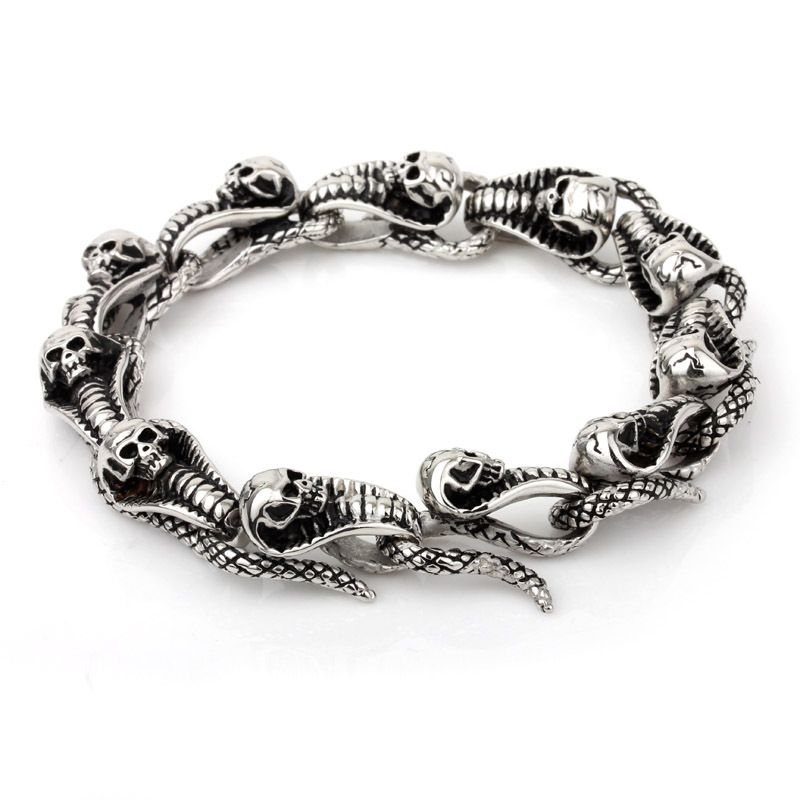 Hip-hop Punk Snake Skull Titanium Steel Men's Bracelets