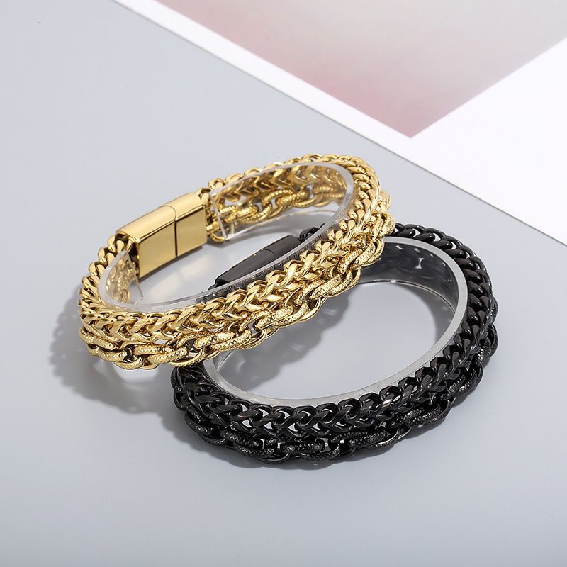 Basic Solid Color Titanium Steel Chain 18K Gold Plated Men's Bracelets