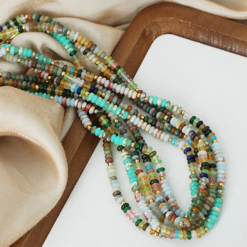 Elegant Bunt Ein Naturstein Perlen Überzug 18 Karat Vergoldet Halskette