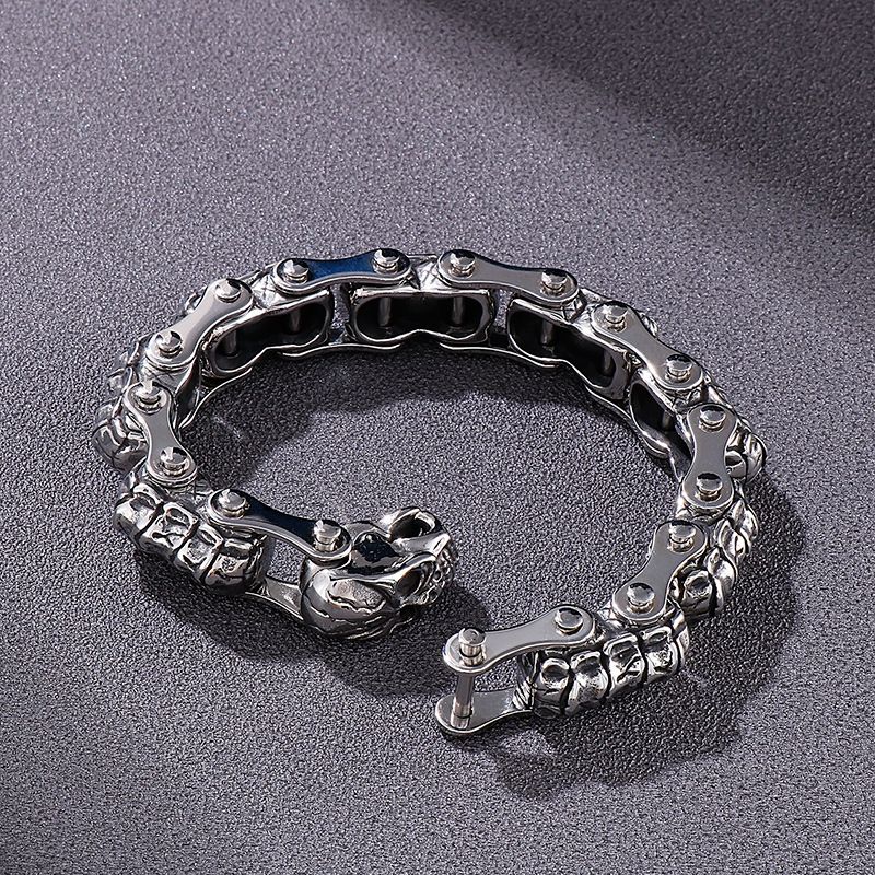 Hip-hop Retro Skull Titanium Steel Stoving Varnish Men's Bracelets