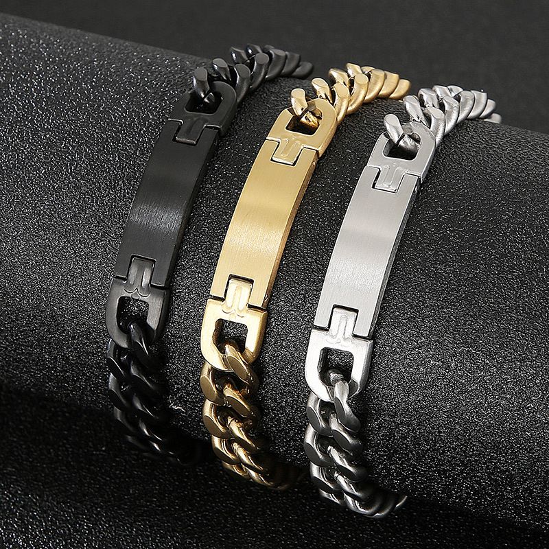 Streetwear Geometric Solid Color Titanium Steel Plating 18K Gold Plated Men's Bracelets