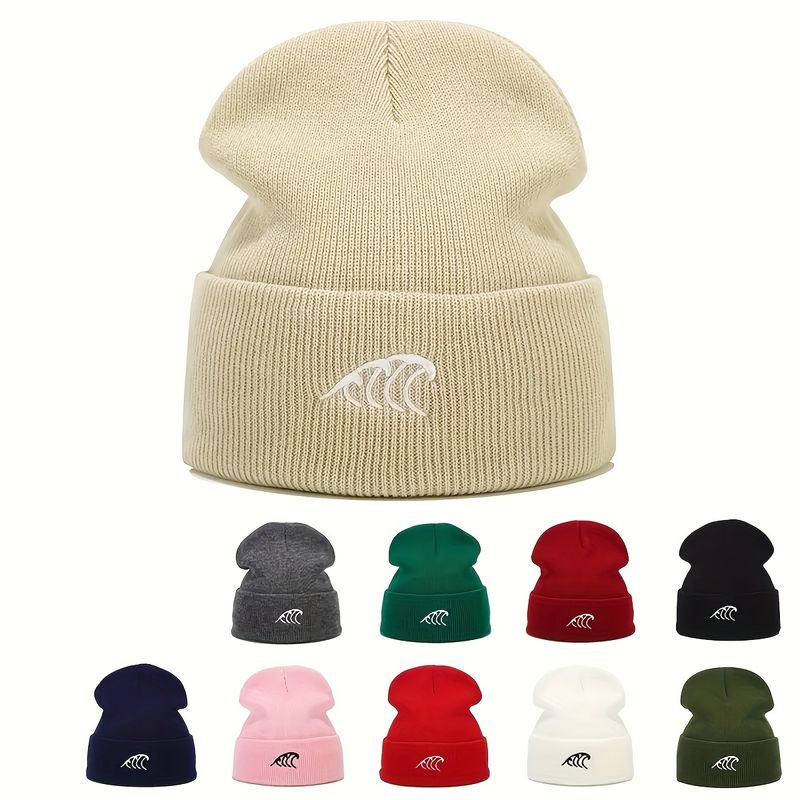Unisex Casual Simple Style Sea Wave Embroidery Eaveless Beanie Hat