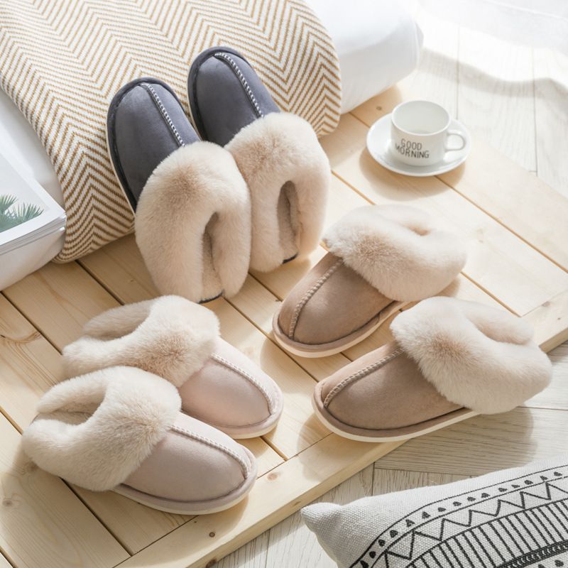 Unisex Casual Vintage Style Solid Color Round Toe Plush Slippers