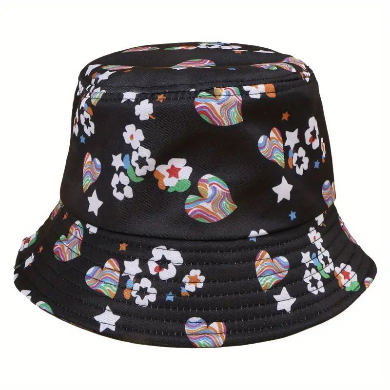 Unisex Casual Modern Style Simple Style Heart Shape Flower Printing Curved Eaves Bucket Hat