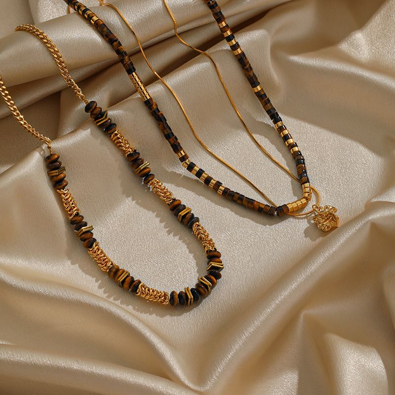 Ethnischer Stil Runden Kupfer Perlen Überzug 18 Karat Vergoldet Halskette
