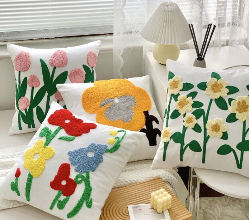 Casual Cute Flower Cotton And Linen Throw Pillow Pillow Cases