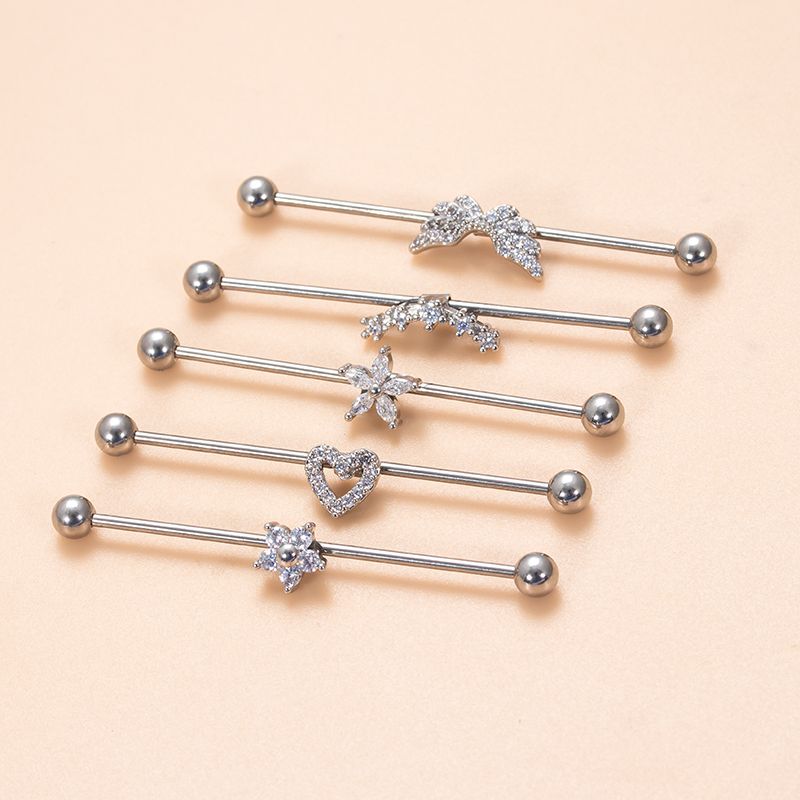 1 Piece Ear Cartilage Rings & Studs Vintage Style Heart Shape Wings Flower 316 Stainless Steel  Copper Plating Inlay Zircon