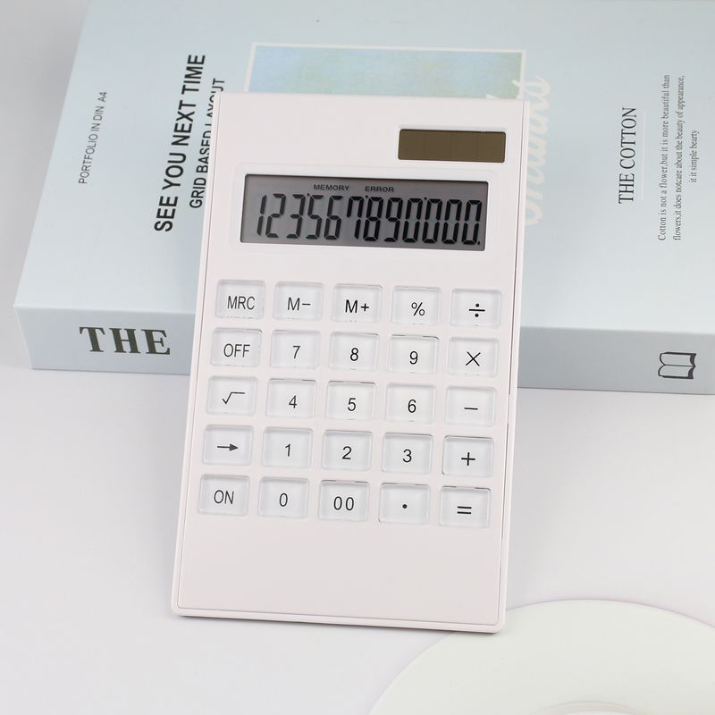 Solar White Calculator 12-bit Crystal Button Dual Power Gift Office Computer