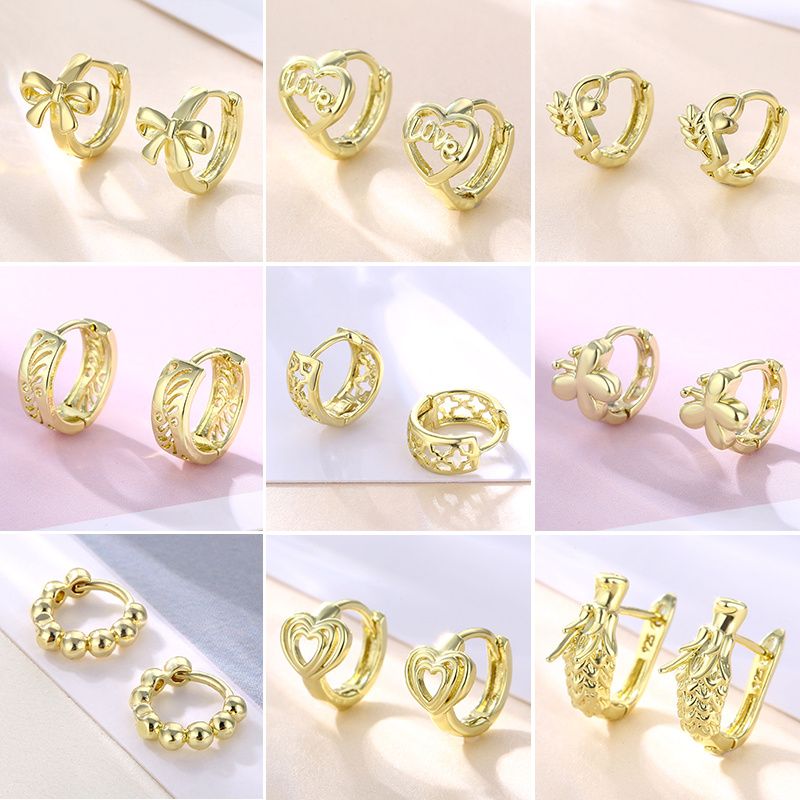 1 Pair Basic Retro Heart Shape Bow Knot Plating Copper Alloy Brass 14K Gold Plated Ear Studs