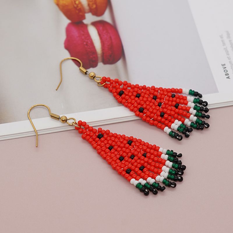 1 Pair Vacation Handmade Color Block Beaded Braid Seed Bead Dangling Earrings