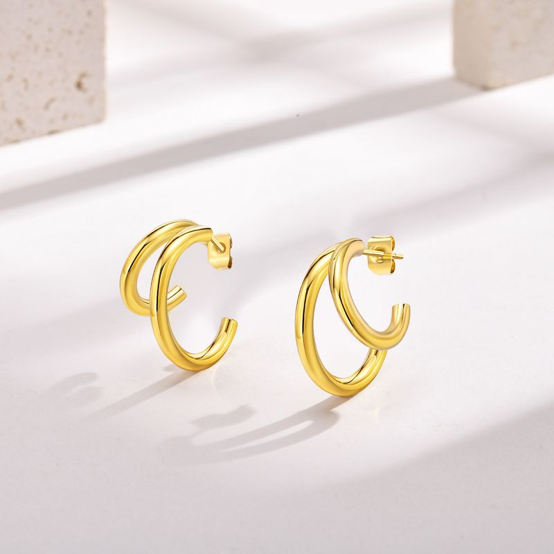 1 Pair Simple Style Classic Style Roman Style Solid Color 304 Stainless Steel Gold Plated Ear Studs