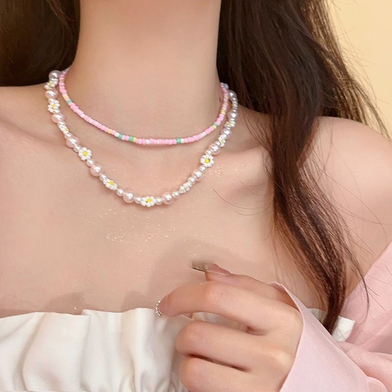 Lady Korean Style Bow Knot Beaded Imitation Pearl Women's Layered Necklaces