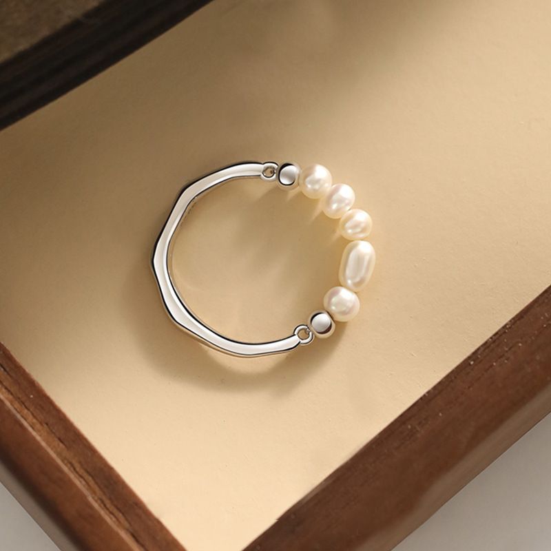 Einfacher Stil Runden Sterling Silber Perlen Ringe
