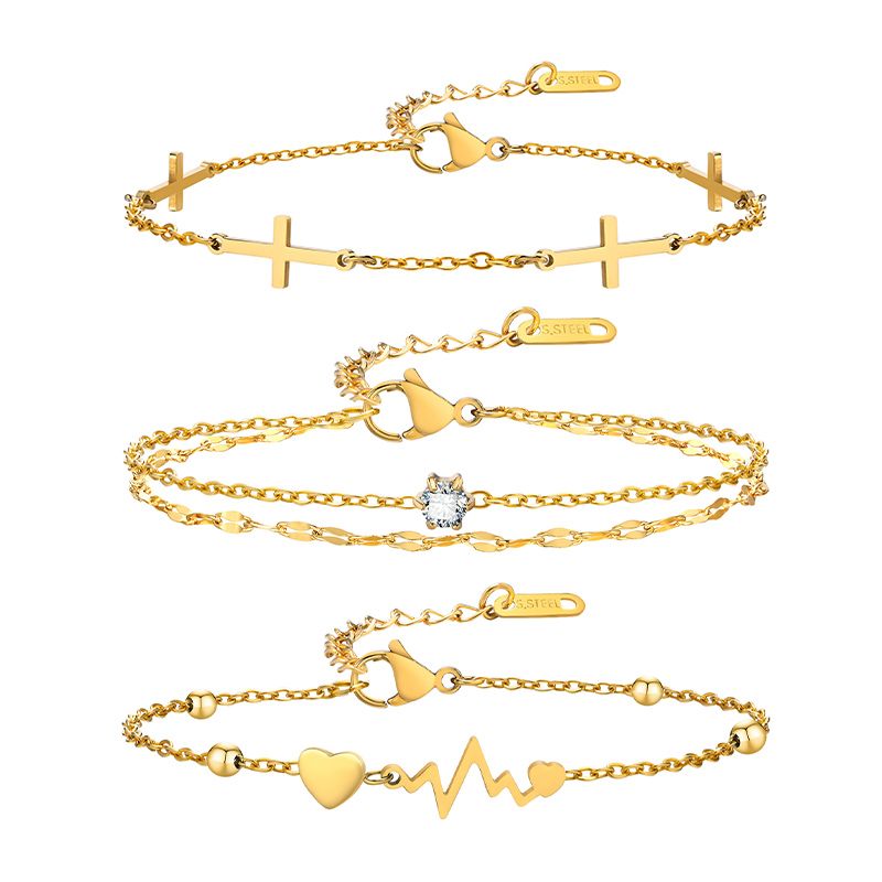 Simple Style Cross 304 Stainless Steel Gold Plated Bracelets In Bulk