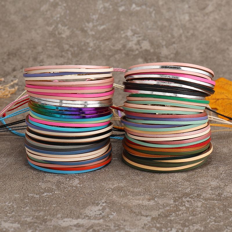 Bohemian Geometric Color Block Leather Rope Wax Line Handmade Women's Bracelets