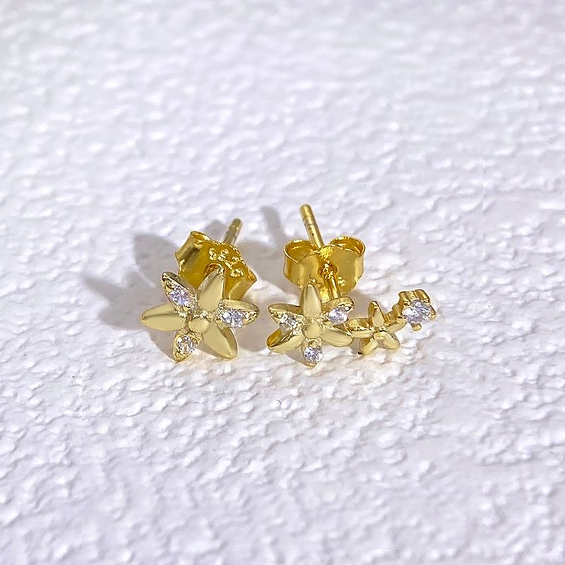 1 Pair Elegant Simple Style Flower Plating Inlay Sterling Silver Zircon Gold Plated Ear Studs