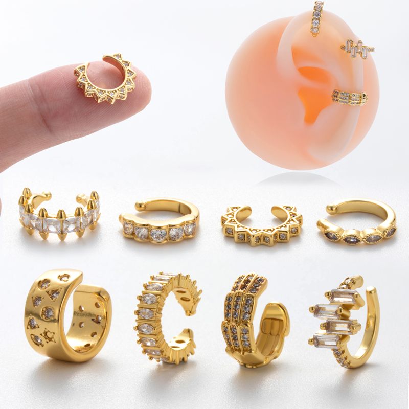 1 Piece Ear Cartilage Rings & Studs Cool Style Shiny Geometric Copper Plating Inlay Zircon