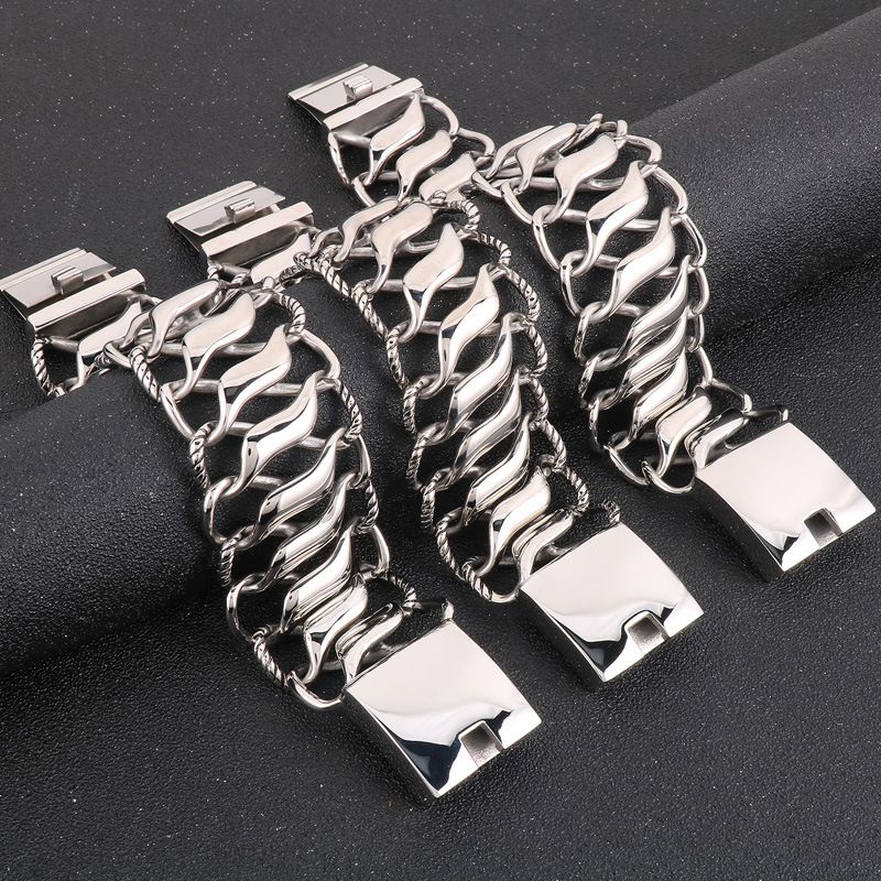 Punk Simple Style Solid Color Stainless Steel Polishing Men's Bracelets
