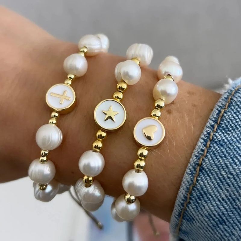 Élégant De Base Géométrique Forme De Cœur Perle D'imitation Femmes Bracelets