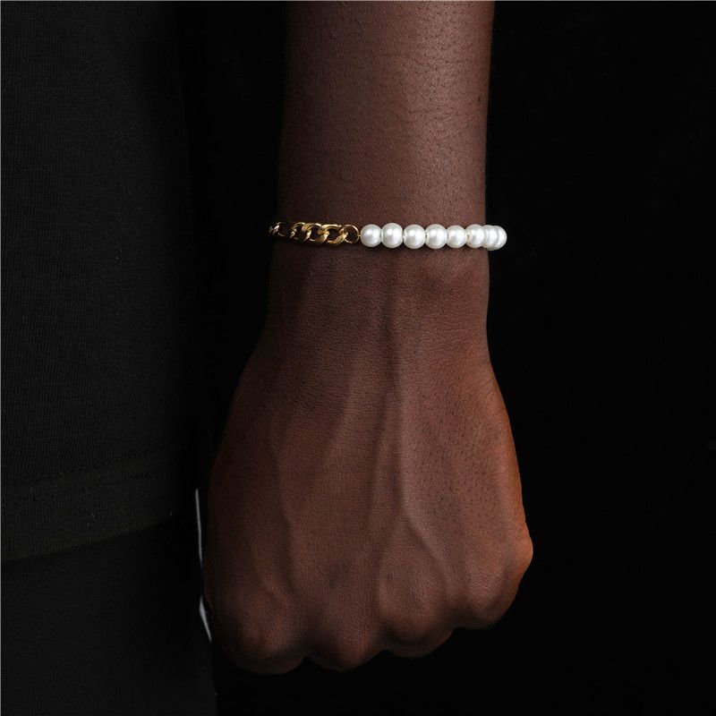 Style Vintage Style Simple Rond Acier Inoxydable Perle Artificielle Unisexe Bracelets