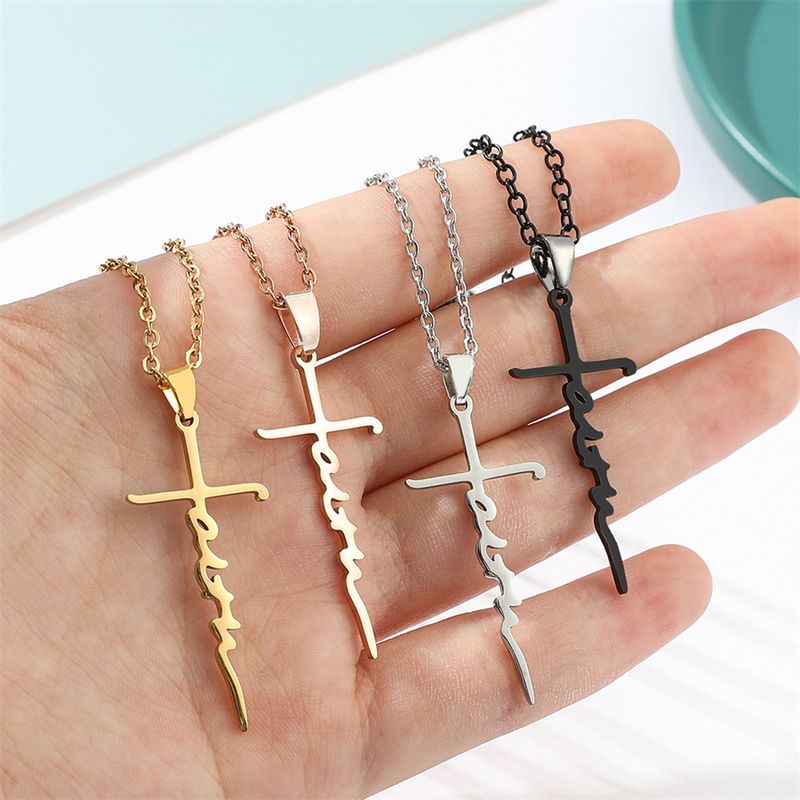 Wholesale Simple Style Classic Style Commute Cross Stainless Steel Plating Pendant Necklace