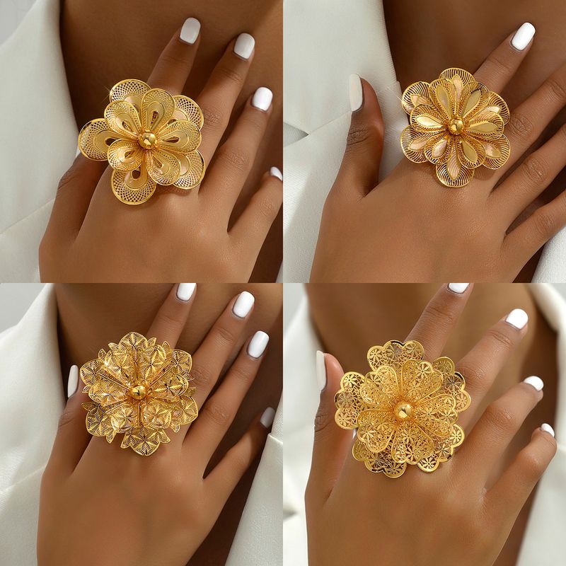 Glam Simple Style Flower Iron Hollow Out Women's Open Rings