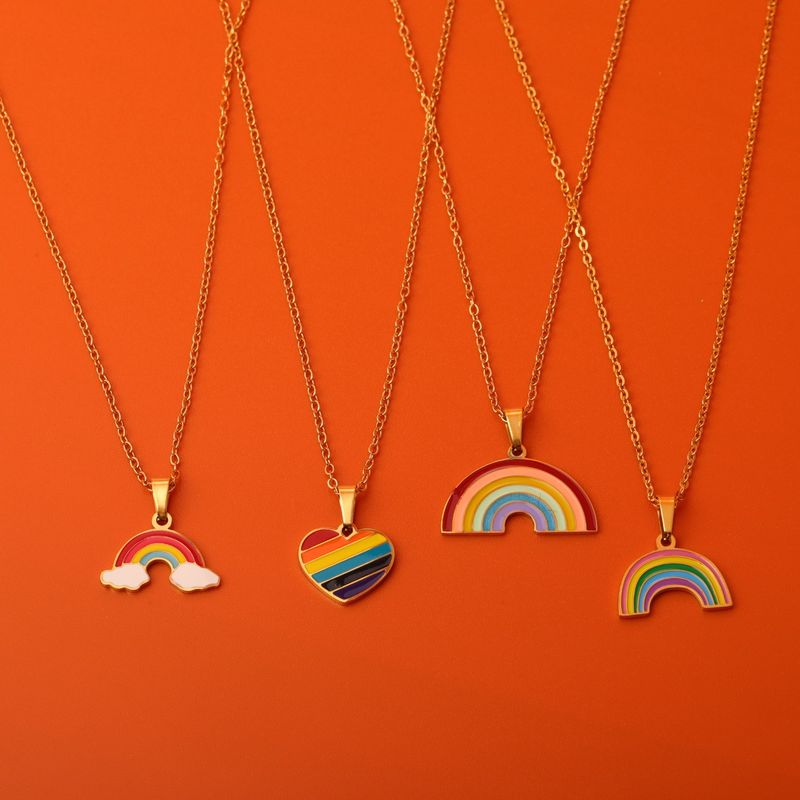 201 Stainless Steel 304 Stainless Steel Titanium Steel Gold Plated Sweet Plating Rainbow Pendant Necklace