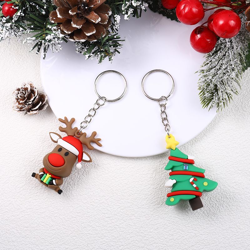 Cute Christmas Christmas Tree Elk Pvc Epoxy Christmas Bag Pendant Keychain