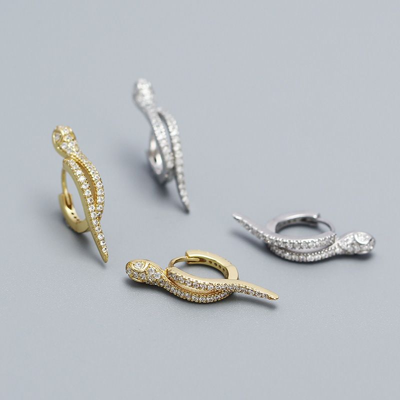 1 Pair Basic Modern Style Snake Plating Inlay Sterling Silver Zircon Earrings