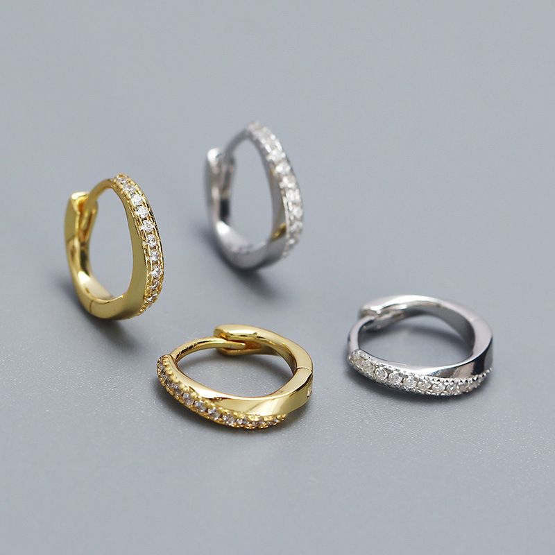 1 Pair Korean Style Geometric Plating Inlay Sterling Silver Zircon Earrings