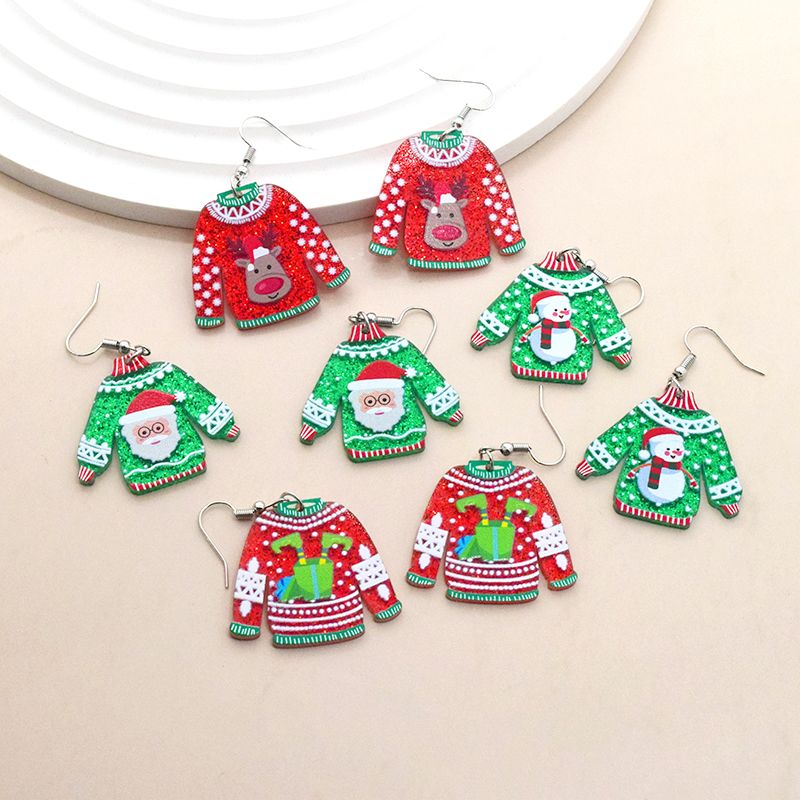 1 Pair Simple Style Christmas Tree Printing Arylic Drop Earrings