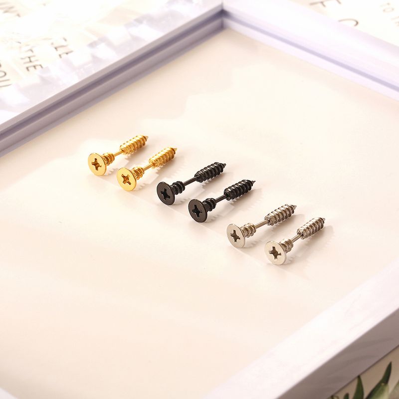 1 Pair Modern Style Cool Style Solid Color Plating 304 Stainless Steel 18K Gold Plated Ear Studs