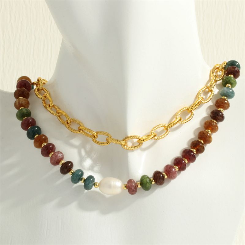 Bohemian Simple Style Irregular Freshwater Pearl Stone Copper Beaded Plating 18k Gold Plated Women's Necklace