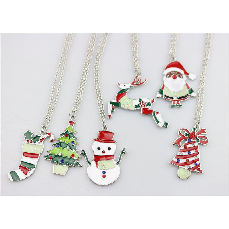 Cute Christmas Tree Sock Snowman Alloy Christmas Women's Pendant Necklace